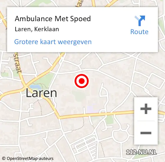 Locatie op kaart van de 112 melding: Ambulance Met Spoed Naar Laren, Kerklaan op 25 maart 2015 11:14