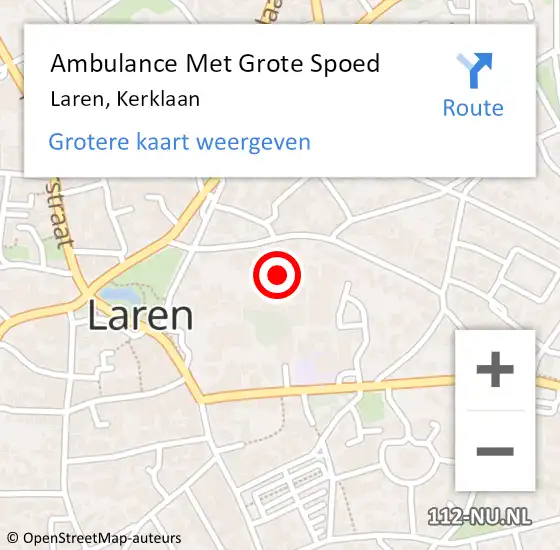 Locatie op kaart van de 112 melding: Ambulance Met Grote Spoed Naar Laren, Kerklaan op 25 maart 2015 11:15