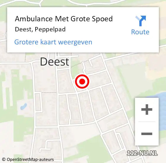 Locatie op kaart van de 112 melding: Ambulance Met Grote Spoed Naar Deest, Peppelpad op 2 november 2013 19:20