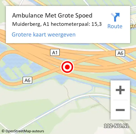 Locatie op kaart van de 112 melding: Ambulance Met Grote Spoed Naar Muiderberg, A1 hectometerpaal: 15,4 op 25 maart 2015 11:43