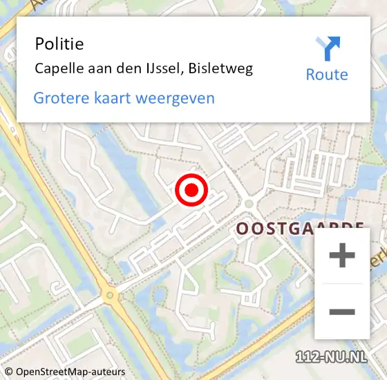 Locatie op kaart van de 112 melding: Politie Capelle aan den IJssel, Bisletweg op 25 maart 2015 12:46