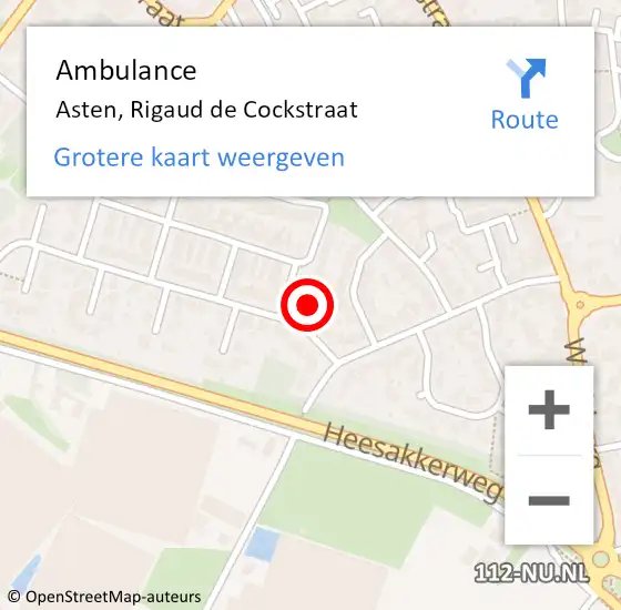 Locatie op kaart van de 112 melding: Ambulance Asten, Rigaud de Cockstraat op 25 maart 2015 14:41