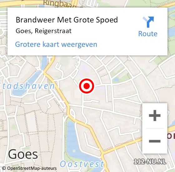 Locatie op kaart van de 112 melding: Brandweer Met Grote Spoed Naar Goes, Reigerstraat op 25 maart 2015 15:44