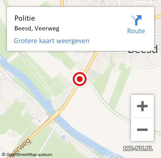 Locatie op kaart van de 112 melding: Politie Beesd, Veerweg op 25 maart 2015 16:27