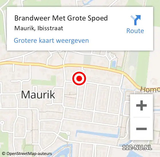 Locatie op kaart van de 112 melding: Brandweer Met Grote Spoed Naar Maurik, Ibisstraat op 25 maart 2015 16:30