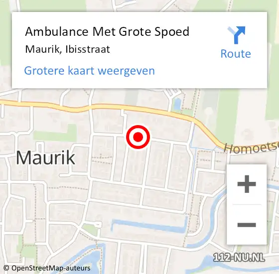 Locatie op kaart van de 112 melding: Ambulance Met Grote Spoed Naar Maurik, Ibisstraat op 25 maart 2015 16:33