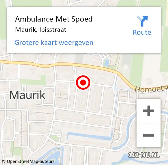 Locatie op kaart van de 112 melding: Ambulance Met Spoed Naar Maurik, Ibisstraat op 25 maart 2015 16:49