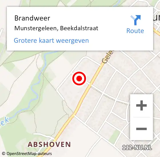 Locatie op kaart van de 112 melding: Brandweer Munstergeleen, Beekdalstraat op 25 maart 2015 20:57