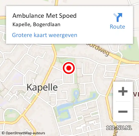 Locatie op kaart van de 112 melding: Ambulance Met Spoed Naar Kapelle, Bogerdlaan op 25 maart 2015 23:45