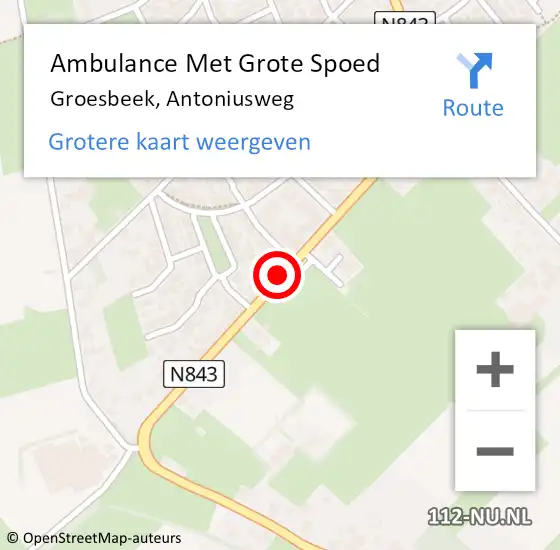 Locatie op kaart van de 112 melding: Ambulance Met Grote Spoed Naar Groesbeek, Antoniusweg op 26 maart 2015 10:31