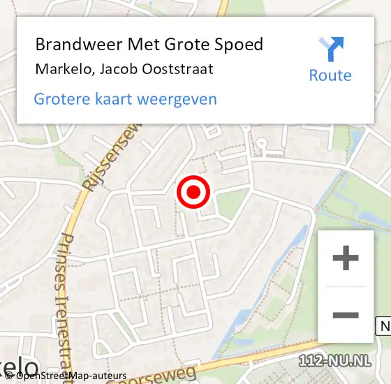 Locatie op kaart van de 112 melding: Brandweer Met Grote Spoed Naar Markelo, Jacob Ooststraat op 26 maart 2015 11:44