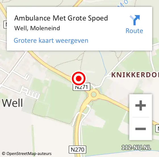 Locatie op kaart van de 112 melding: Ambulance Met Grote Spoed Naar Well, Moleneind op 26 maart 2015 16:27