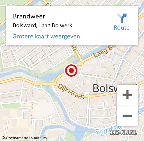 Locatie op kaart van de 112 melding: Brandweer Bolsward, Laag Bolwerk op 26 maart 2015 19:44