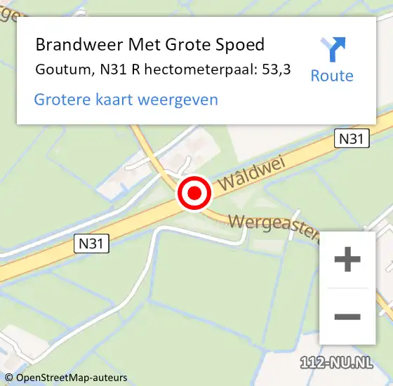 Locatie op kaart van de 112 melding: Brandweer Met Grote Spoed Naar Leeuwarden, N31 L hectometerpaal: 54,1 op 26 maart 2015 19:45