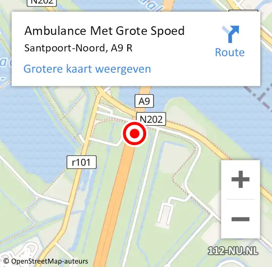 Locatie op kaart van de 112 melding: Ambulance Met Grote Spoed Naar Santpoort-Noord, A9 R op 26 maart 2015 20:30