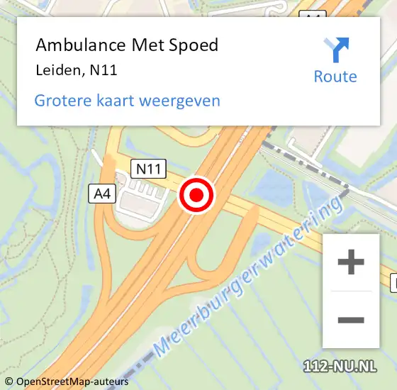 Locatie op kaart van de 112 melding: Ambulance Met Spoed Naar Leiden, N11 op 26 maart 2015 21:45