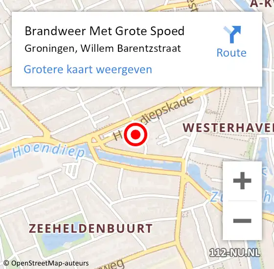 Locatie op kaart van de 112 melding: Brandweer Met Grote Spoed Naar Groningen, Willem Barentzstraat op 26 maart 2015 22:06