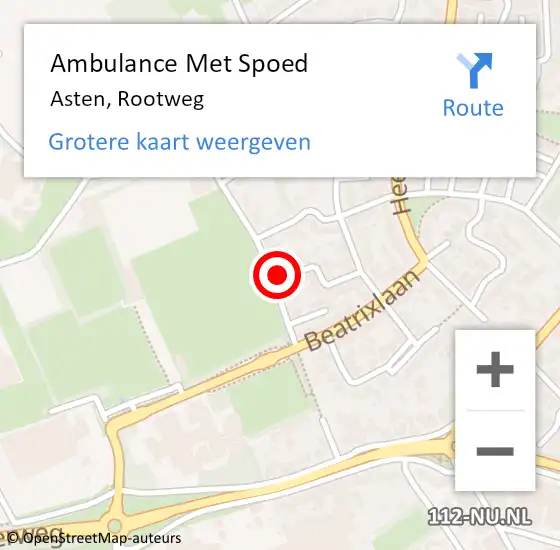 Locatie op kaart van de 112 melding: Ambulance Met Spoed Naar Asten, Rootweg op 27 maart 2015 02:50