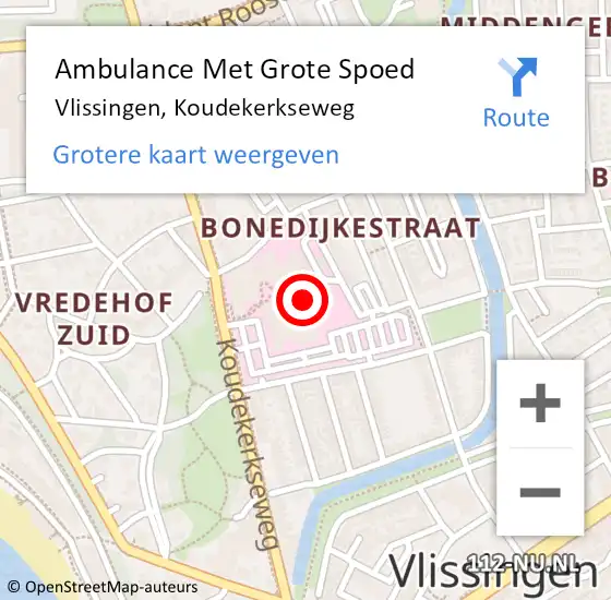 Locatie op kaart van de 112 melding: Ambulance Met Grote Spoed Naar Vlissingen, Koudekerkseweg op 27 maart 2015 03:31