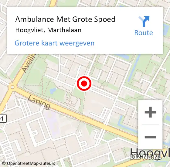 Locatie op kaart van de 112 melding: Ambulance Met Grote Spoed Naar Hoogvliet, Marthalaan op 27 maart 2015 05:26