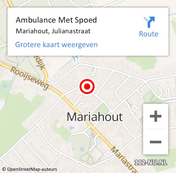 Locatie op kaart van de 112 melding: Ambulance Met Spoed Naar Mariahout, Julianastraat op 27 maart 2015 06:14