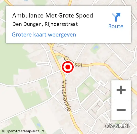 Locatie op kaart van de 112 melding: Ambulance Met Grote Spoed Naar Den Dungen, Rijndersstraat op 27 maart 2015 07:06