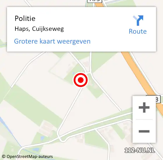 Locatie op kaart van de 112 melding: Politie Haps, Cuijkseweg op 27 maart 2015 07:49