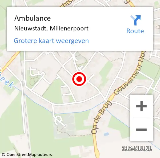 Locatie op kaart van de 112 melding: Ambulance Nieuwstadt, Millenerpoort op 27 maart 2015 09:42