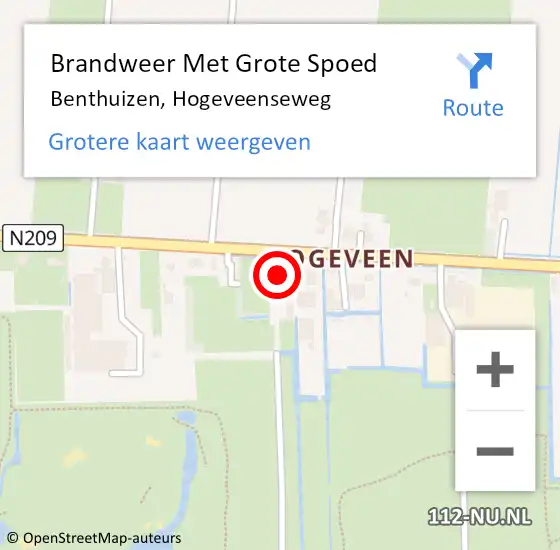 Locatie op kaart van de 112 melding: Brandweer Met Grote Spoed Naar Benthuizen, Hogeveenseweg op 3 november 2013 00:42