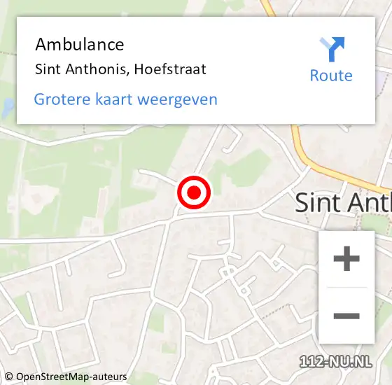 Locatie op kaart van de 112 melding: Ambulance Sint Anthonis, Hoefstraat op 27 maart 2015 09:55