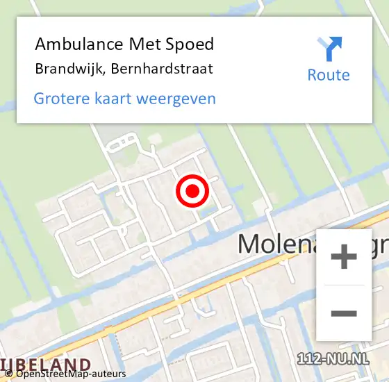 Locatie op kaart van de 112 melding: Ambulance Met Spoed Naar Brandwijk, Bernhardstraat op 27 maart 2015 09:57