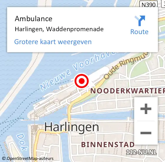 Locatie op kaart van de 112 melding: Ambulance Harlingen, Waddenpromenade op 27 maart 2015 11:12