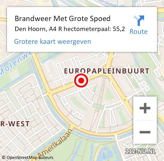 Locatie op kaart van de 112 melding: Brandweer Met Grote Spoed Naar Den Hoorn, A4 R hectometerpaal: 55,2 op 27 maart 2015 13:56