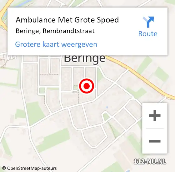 Locatie op kaart van de 112 melding: Ambulance Met Grote Spoed Naar Beringe, Rembrandtstraat op 27 maart 2015 14:02