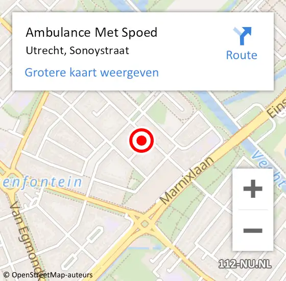 Locatie op kaart van de 112 melding: Ambulance Met Spoed Naar Utrecht, Sonoystraat op 27 maart 2015 14:37