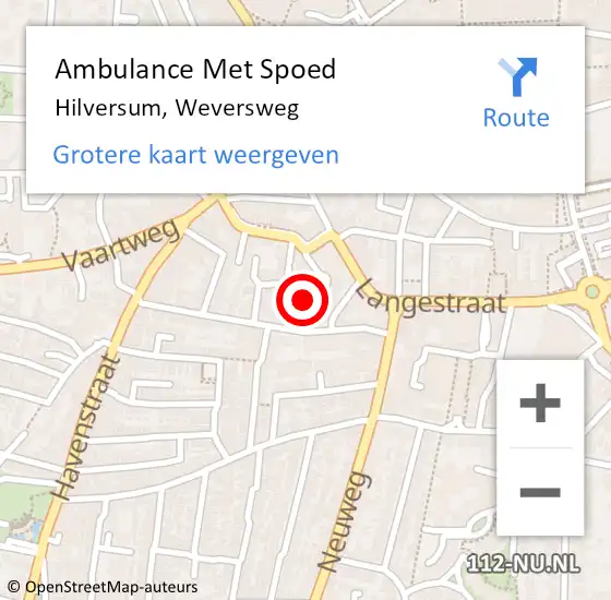 Locatie op kaart van de 112 melding: Ambulance Met Spoed Naar Hilversum, Weversweg op 27 maart 2015 14:52