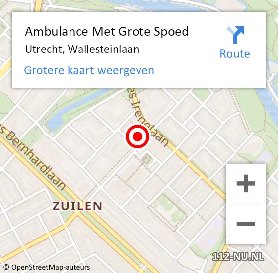 Locatie op kaart van de 112 melding: Ambulance Met Grote Spoed Naar Utrecht, Wallesteinlaan op 27 maart 2015 16:19