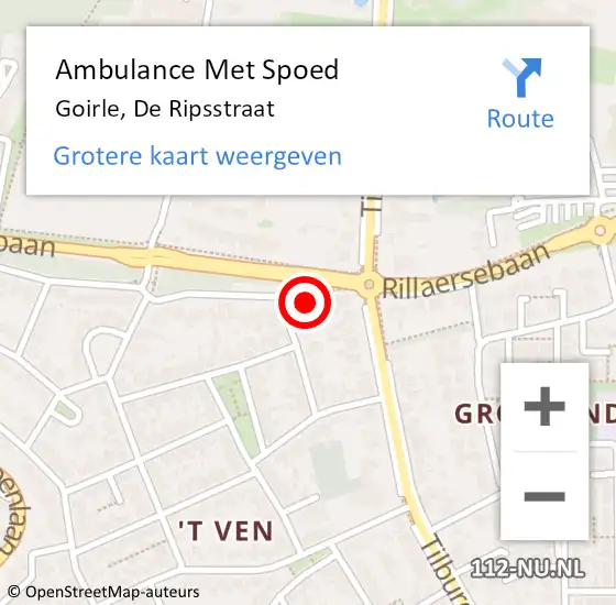 Locatie op kaart van de 112 melding: Ambulance Met Spoed Naar Goirle, De Ripsstraat op 27 maart 2015 16:55