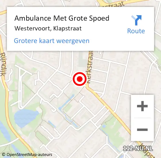 Locatie op kaart van de 112 melding: Ambulance Met Grote Spoed Naar Westervoort, Klapstraat op 27 maart 2015 16:57