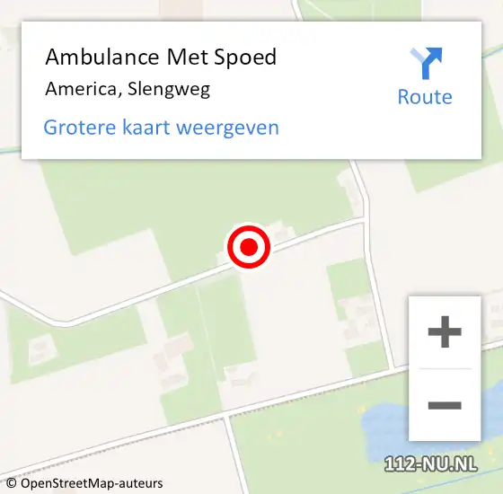 Locatie op kaart van de 112 melding: Ambulance Met Spoed Naar America, Slengweg op 27 maart 2015 18:01