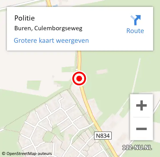 Locatie op kaart van de 112 melding: Politie Buren, Culemborgseweg op 27 maart 2015 23:42