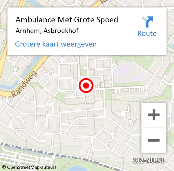 Locatie op kaart van de 112 melding: Ambulance Met Grote Spoed Naar Arnhem, Asbroekhof op 28 maart 2015 00:11