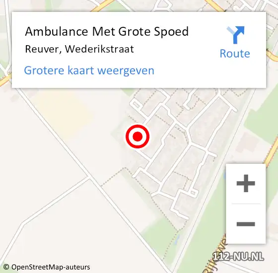 Locatie op kaart van de 112 melding: Ambulance Met Grote Spoed Naar Reuver, Wederikstraat op 28 maart 2015 00:21