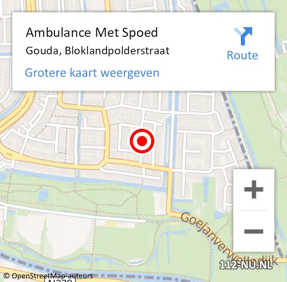 Locatie op kaart van de 112 melding: Ambulance Met Spoed Naar Gouda, Bloklandpolderstraat op 3 november 2013 03:39