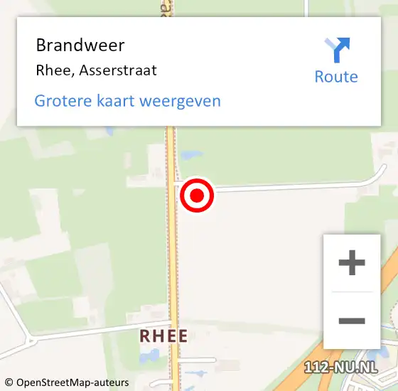 Locatie op kaart van de 112 melding: Brandweer Rhee, Asserstraat op 28 maart 2015 04:28
