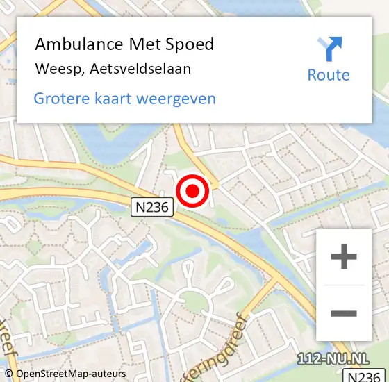 Locatie op kaart van de 112 melding: Ambulance Met Spoed Naar Weesp, Aetsveldselaan op 28 maart 2015 08:25