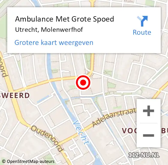 Locatie op kaart van de 112 melding: Ambulance Met Grote Spoed Naar Utrecht, Molenwerfhof op 3 november 2013 05:00