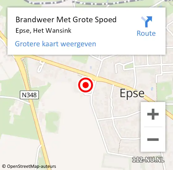 Locatie op kaart van de 112 melding: Brandweer Met Grote Spoed Naar Epse, Het Wansink op 28 maart 2015 13:08