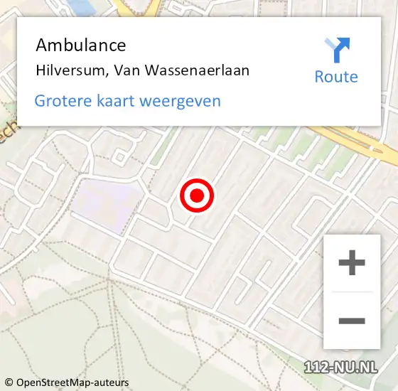 Locatie op kaart van de 112 melding: Ambulance Hilversum, Van Wassenaerlaan op 28 maart 2015 13:30