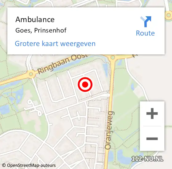 Locatie op kaart van de 112 melding: Ambulance Goes, Prinsenhof op 28 maart 2015 13:42